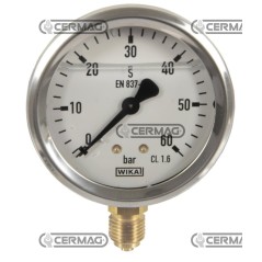 Glycerin pressure gauge Ø 63 mm Vertical connection 1/4" Gas Scale 0÷60 Bar 26734 Wika | NewgardenAgri.com