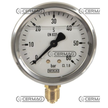Glycerin pressure gauge Ø 63 mm Vertical connection 1/4" Gas Scale 0÷60 Bar 26734 Wika | NewgardenAgri.com
