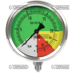 Manomètre isodiamétrique à glycérine Ø 100 mm Raccord vertical 1/4" Échelle gaz 0÷20/60 bar 26739 Wika | NewgardenAgri.com