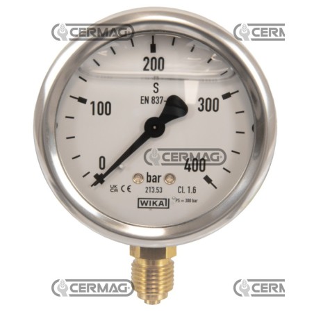 Glycerin-Manometer Ø 63 mm Vertikaler Anschluss 1/4" Gasskala 0–400 bar 27363 Wika | NewgardenAgri.com