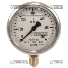 Glycerin-Manometer Ø 63 mm Vertikalanschluss 1/4" Gasskala 0–600 bar 27364 Wika | NewgardenAgri.com