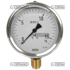 Manomètre à glycérine Ø 100 mm Raccord vertical 1/2" Échelle gaz 0÷16 bar 27621 Wika | NewgardenAgri.com