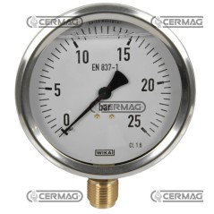 Glycerin pressure gauge Ø 100 mm Vertical connection 1/2" Gas Scale 0÷25 Bar 27622 Wika | NewgardenAgri.com