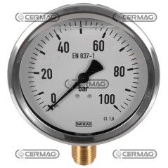 Manomètre à glycérine Ø 100 mm Raccord vertical 1/2" Échelle gaz 0÷100 bar 27623 Wika | NewgardenAgri.com