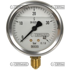 Manomètre à glycérine avec graduation de 1 bar, Ø 63 mm, raccord vertical 1/4", échelle à gaz 0 à 40 bar, 27629 Wika | Newgar...