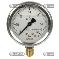 Glycerin pressure gauge with 1 Bar graduation Ø 63 mm Vertical connection 1/4" Gas Scale 0÷60 Bar 27630 Wika | NewgardenAgri.com