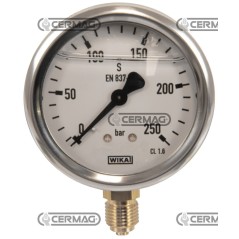 Glycerin pressure gauge Ø 63 mm Vertical connection 1/4" Gas Scale 0÷250 Bar 28084 Wika | NewgardenAgri.com