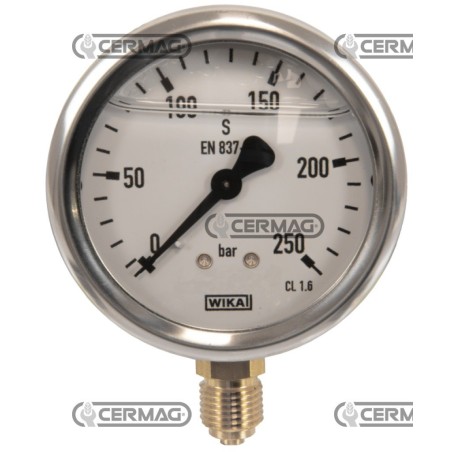 Glycerin-Manometer Ø 63 mm Vertikalanschluss 1/4" Gasskala 0–250 bar 28084 Wika | NewgardenAgri.com