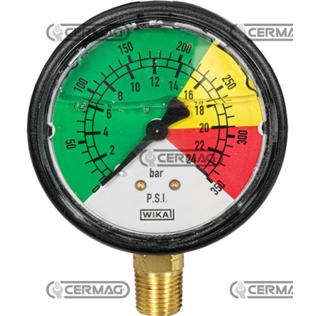 Isodiametrisches Glycerin-Manometer Ø 63 mm Vertikaler Anschluss 1/4" Gasskala 0–25 bar 28344 Wika | NewgardenAgri.com