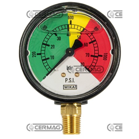 Manomètre isodiamétrique à glycérine Ø 63 mm Raccord vertical 1/4" Échelle gaz 0÷80 bar 28346 Wika | NewgardenAgri.com