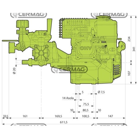 2-Membran-Motorpumpe Modell AR 252 - Rato EHR 180 4T - 6 PS 27453 ANNOVI REVERBERI