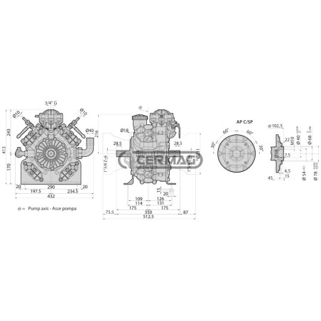 Bomba de diafragma de alta presión - AR1604 C/C Material ALUMINIO 27443 ANNOVI REVERBERI