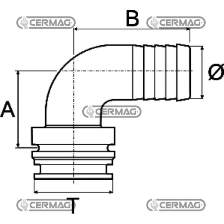 Raccordo portagomma 90° attacco maschio Attacco T5 Diametro 40 mm 27862 ARAG