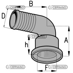 Raccordo portagomma curvo Filetto Interno - 3/4" Gas Diametro 22 mm 25124 ARAG