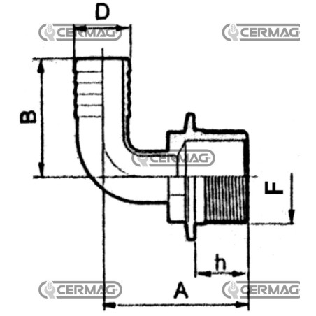 Raccordo portagomma curvo Filetto Esterno - 3/8" Gas Diametro 16 mm 26573 ARAG