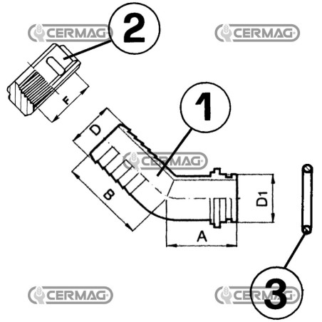 Raccordo portagomma 45° con girello Filetto Girello - 2" Gas Diametro 50 mm 26625 ARAG