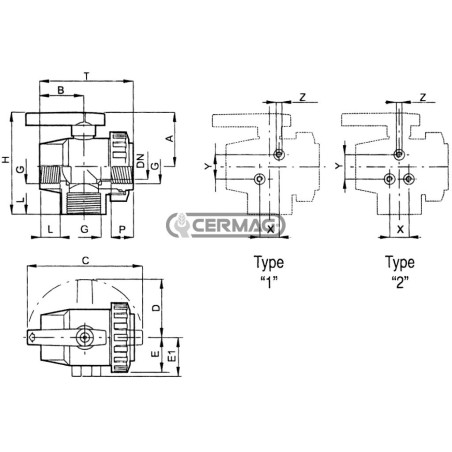 3-way ball valve standard connection Internal thread 1"1/2 Gas 26519 ARAG