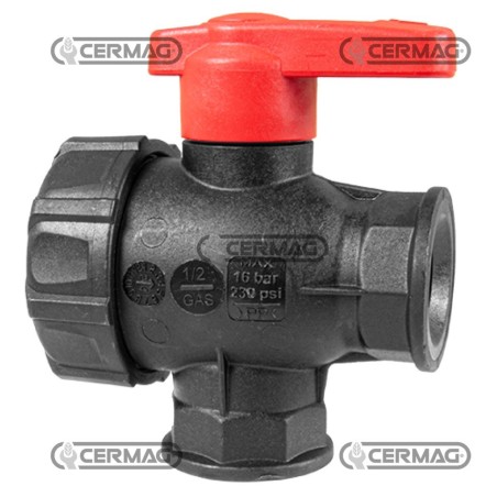 3-Way Continuous Flow Ball Valve 1/2" Gas Internal Thread Connection 26521 ARAG