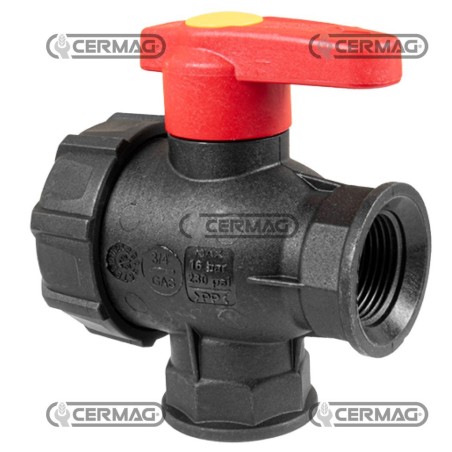 3-Way Continuous Flow Ball Valve 3/4" Gas Internal Thread Connection 26522 ARAG