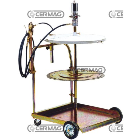 Bomba neumática de grasa para bidones con carro. Capacidad: 180-220 kg. Para bidones de Ø 550 ÷ 600 mm. 20472 Raasm | Newgard...