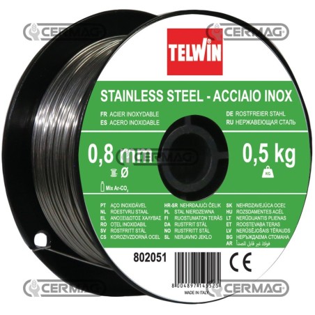 Bobina de 0,5 kg de alambre de acero inoxidable. Diámetro del alambre: 0,8 mm. 70514 Telwin | NewgardenAgri.com