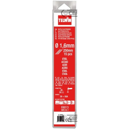 Confezione da 15 elettrodi rutili per acciaio Diametro 1,6 mm 70530 Telwin | NewgardenAgri.com