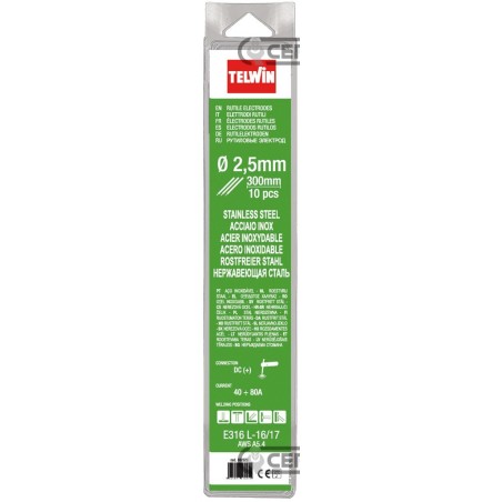 Confezione da 10 elettrodi rutili per acciaio inox Diametro 2,5 mm 70537 Telwin | NewgardenAgri.com