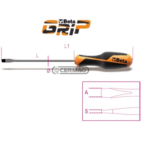 Tournevis pour vis à tête fendue - Beta GRIP SxAxL 0,8x4x100 mm 70247 BETA | NewgardenAgri.com