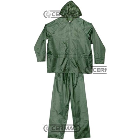 WATERPROOF COMPLETE JACKET AND TROUSERS IN GREEN NYLON COATED WITH PVC 76068 | NewgardenAgri.com
