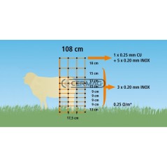 Rete elettrica per pecore - CLASSICNET Lunghezza 50 m Altezza 108 cm 01224 Kerbl