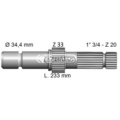 Arbre PDF pour JD Longueur 233 mm Profil 1"3/4-Z.20 32122