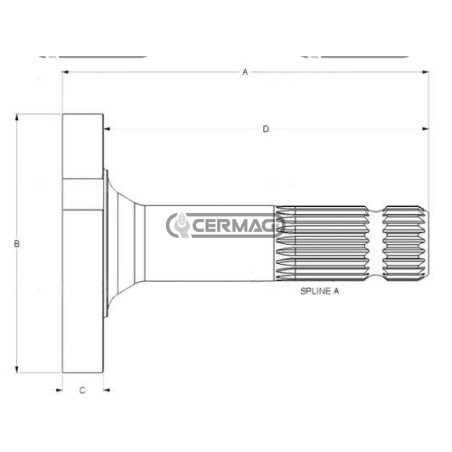 Arbre en PDF avec bride Bride 120 mm Profil 1"3/8-Z.21 32124