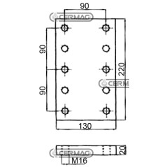 Placa de soldadura. Dimensiones: 130 x 220 x 20 mm. Agujeros: 10 x M16. Modelo: 65584. | NewgardenAgri.com