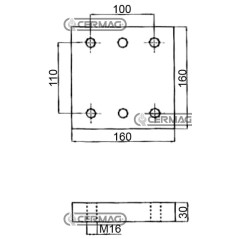 Placa de soldadura. Tamaño: 160x160x30 mm. Agujeros: 6xM16. 65587 | NewgardenAgri.com