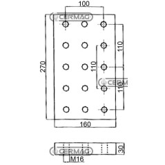 Placa de soldadura. Tamaño: 160x270x30 mm. Agujeros: 15xM16. 65589 | NewgardenAgri.com