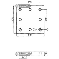 Placa de soldadura. Dimensiones: 200x200x30 mm. Agujeros: 8xM20. Modelo: 65590. | NewgardenAgri.com
