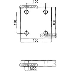 Placa de soldadura. Tamaño: 160x160x30 mm. Agujeros: 4xM22. 65607 | NewgardenAgri.com