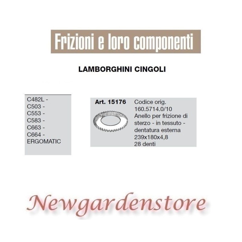 Anillo embrague dirección tractor C482 503 553 663 Ergomatic 15176 LAMBORGHINI Anillo embrague dirección tractor C482 503 553 663 Ergomatic 15176 LAMBORGHINI