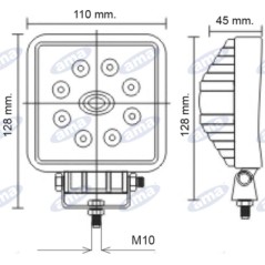 Faro lavoro 9 LED 110x128mm 10-30V 27W 1700LM cablaggio 40cm macchina agricola | NewgardenAgri.com