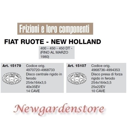 Disque d'embrayage compatible tracteur 400 450 DT FIAT ROUES NEW HOLLAND 15179 | NewgardenAgri.com