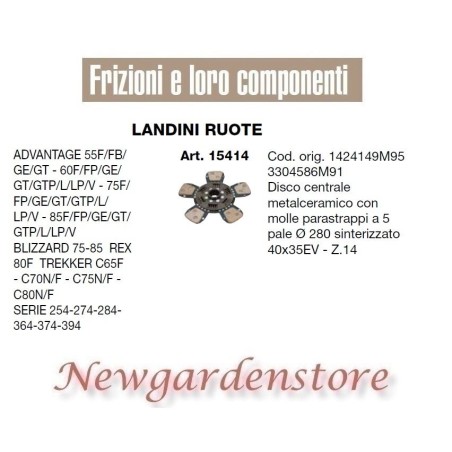 Disco frizione 15414 40x35 LANDINI RUOTE ADVANTAGE BLIZZARD 254 274 284 364 374 | NewgardenAgri.com