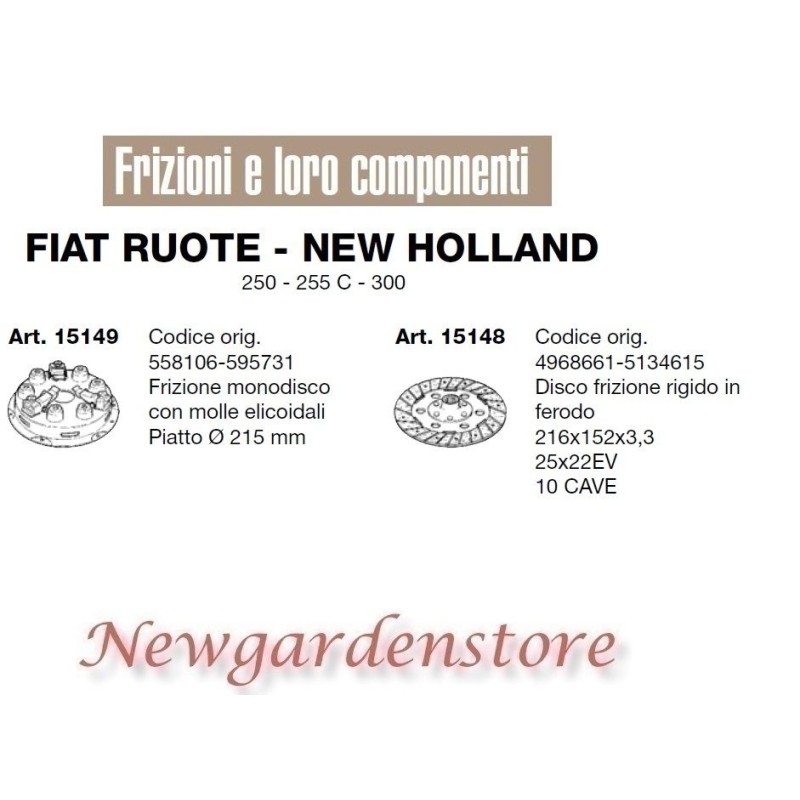 Embrayage à disque compatible tracteur 250 255C 300 FIAT ROUES NEW HOLLAND 15149 Embrayage à disque compatible tracteur 250 255C 300 FIAT ROUES NEW HOLLAND 15149