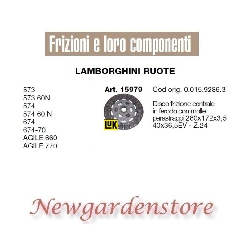 Disco de embrague tractor 15979 LAMBORGHINI 573 574 674 AGILE 660 770 280x172x3,5