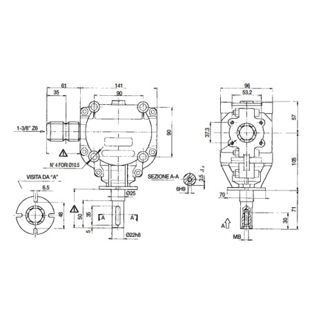 Corner transmission unit with Ø 22 shaft with key for band saw