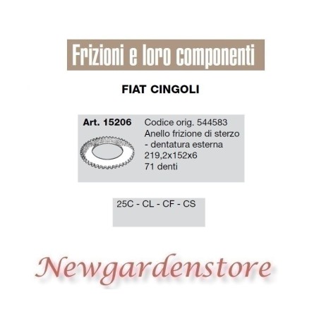 Anello frizione sterzo 15206 71 denti trattore FIAT CINGOLI 25C CL CF CS | NewgardenAgri.com