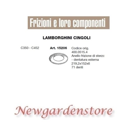 Bague d'embrayage de direction 71 dents tracteur C350 C452 15206 LAMBORGHINI CINGOLI | NewgardenAgri.com