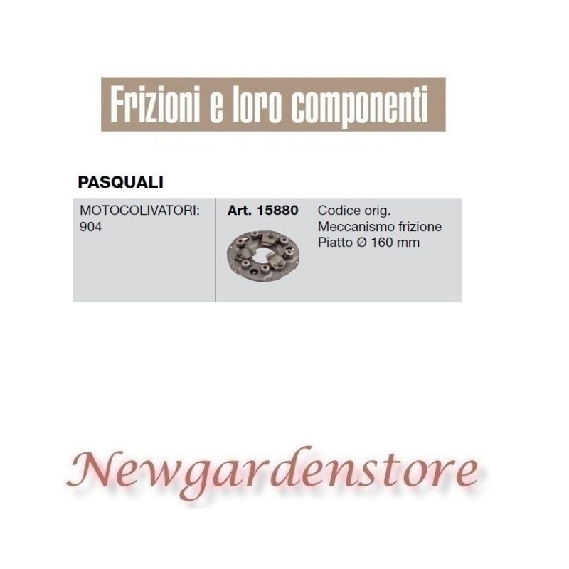 Mecanismo de embrague 15880 motocultor compatible PASQUALI 904 plano 160mm
