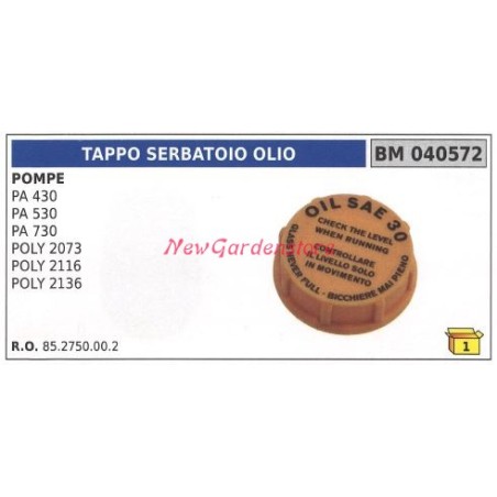 Tappo serbatoio olio UNIVERSALE pompa Bertolini PA 430 530 730 040572 | NewgardenAgri.com