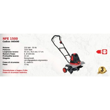 Elettrozappa NFE 1500 SERIE NOVATEC con motore 230 Volt - 50 Hz 1500 Watt | NewgardenAgri.com