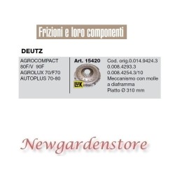 Frizione meccanismo 15420 trattore DEUTZ Agrocompact Agrolux autoplus 80F 310mm | NewgardenAgri.com